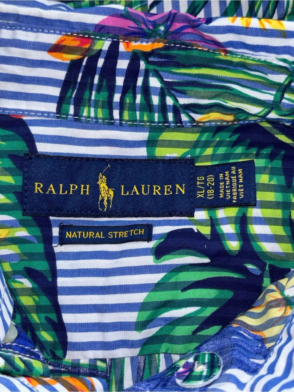 Ralph Lauren Boys Sz XL Striped Floral Cotton Shirt Tropical Vacation Preppy